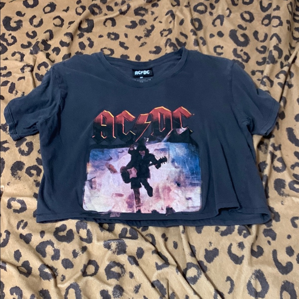 AC/DC Black Graphic Crop Top Casual Style